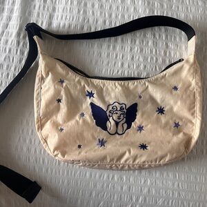 Cream BAGGU Blue Embroidery Bag